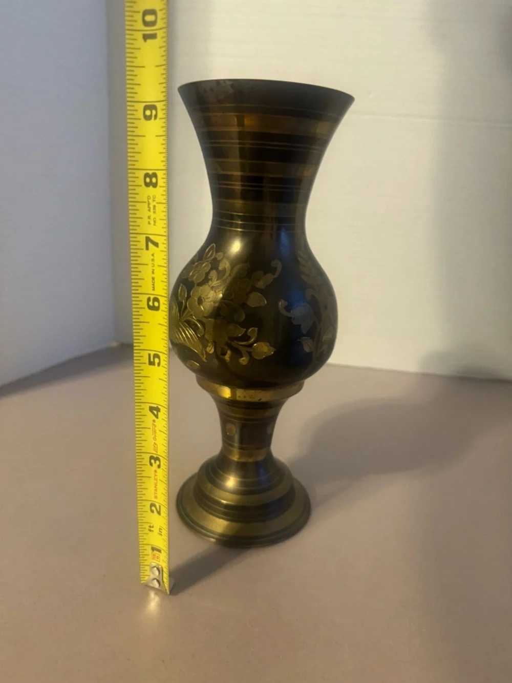 Solid Brass Vase Etched KOI Fish Made in India
